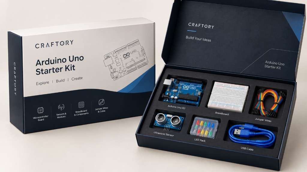 Arduino Uno microcontroller development kit with retail packaging