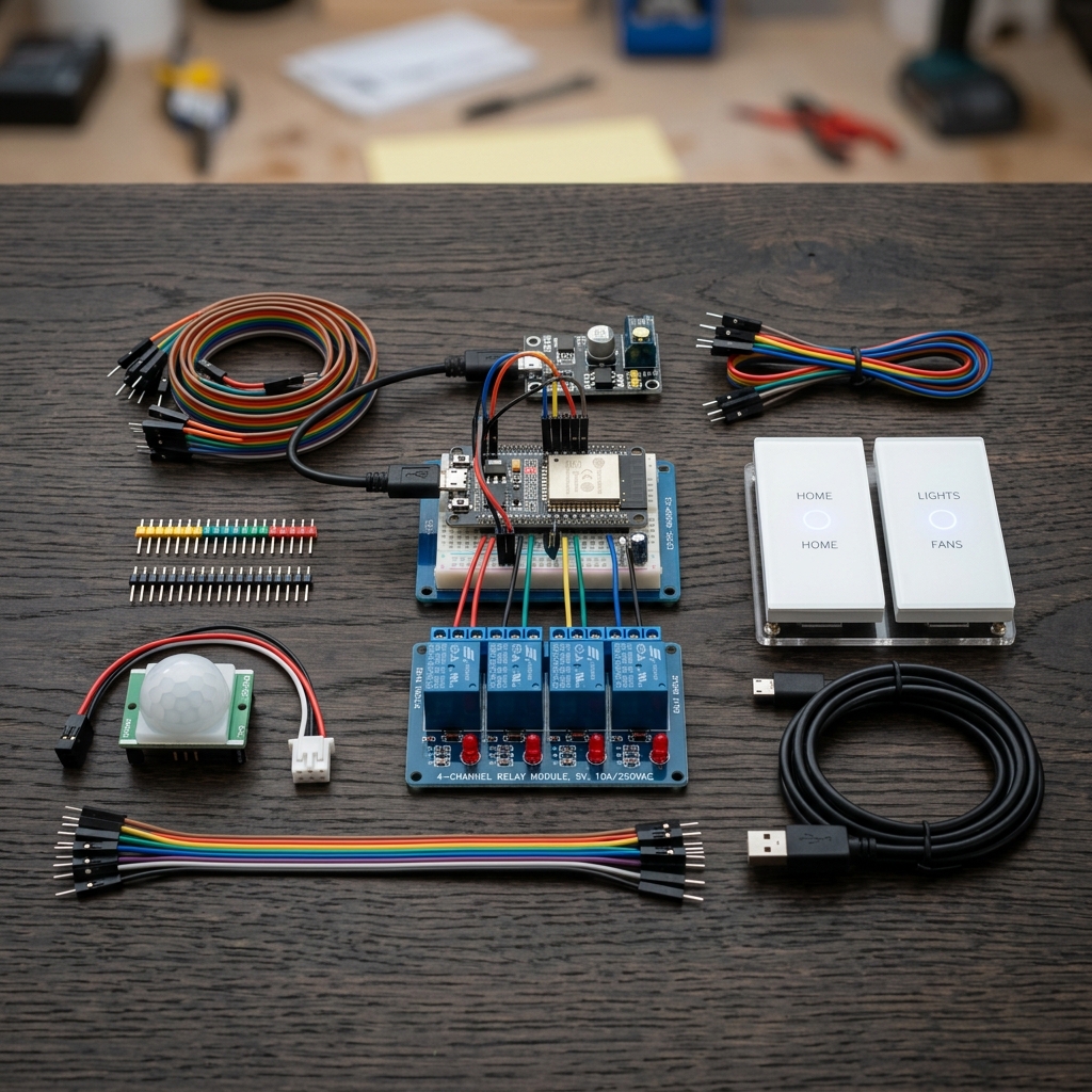 Smart home IoT kit with relay modules and sensor components